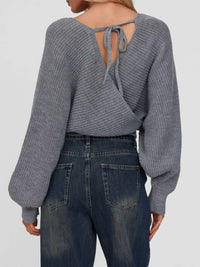 Women's Surplice Cropped Sweater with Back Tie