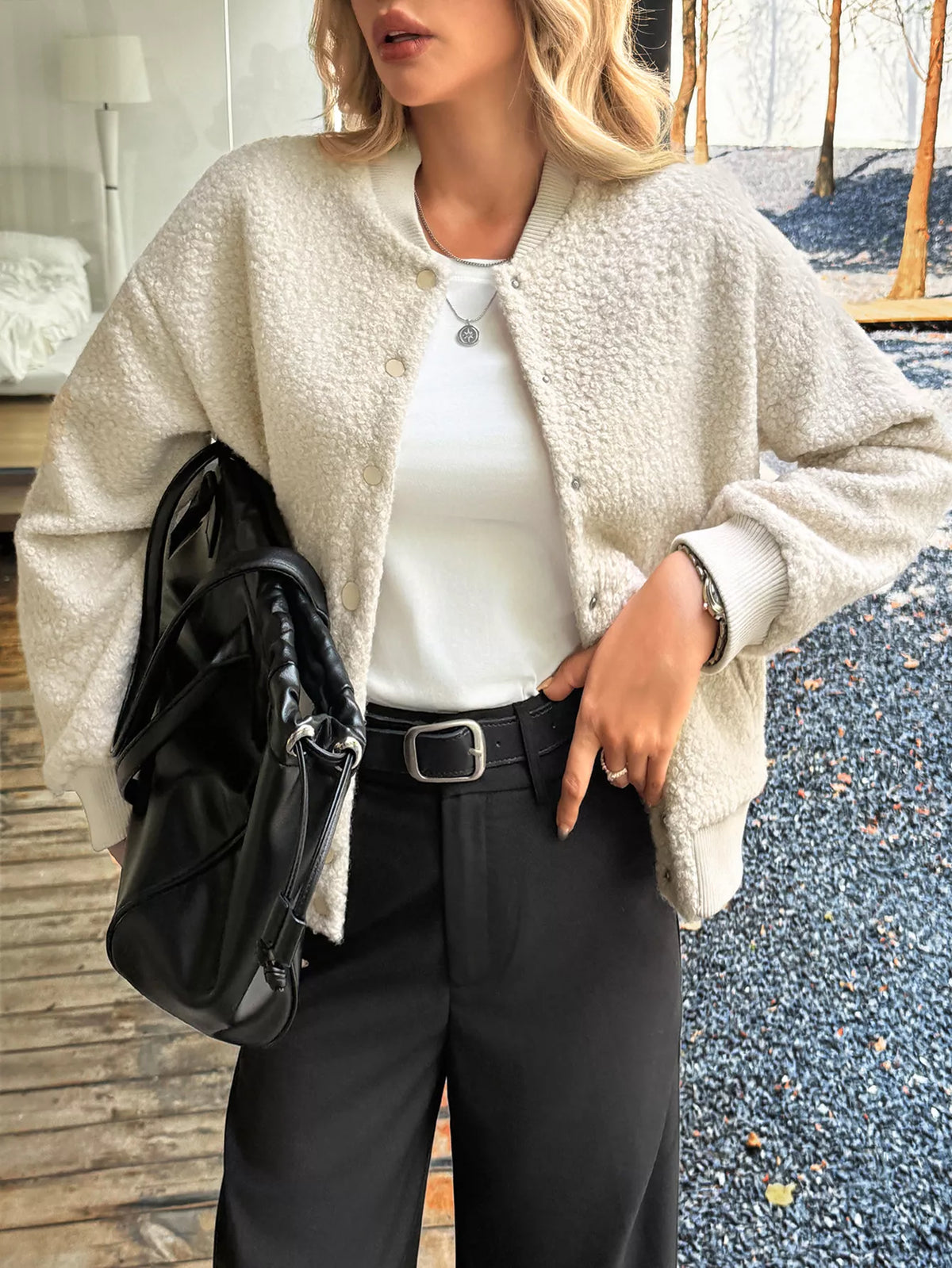 Women's Thick Buttoned Dropped Shoulder Jacket in oversized fit,