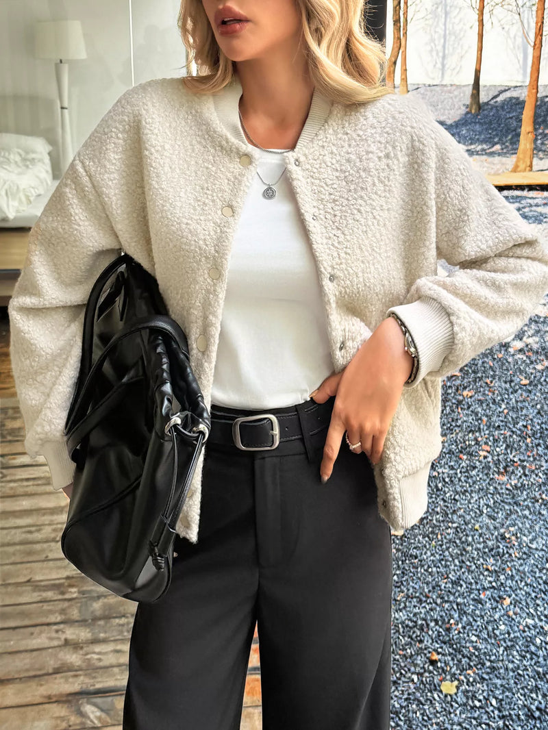 Women's Thick Buttoned Dropped Shoulder Jacket in oversized fit,