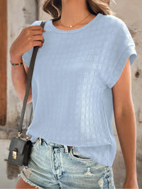 Textured Round Neck Short Sleeve Top Trandify deal