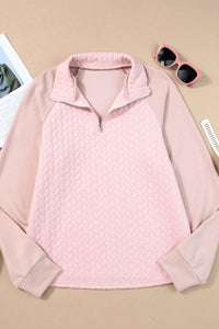 Textured Quarter Zip Long Sleeve Sweatshirt Trandify Deal