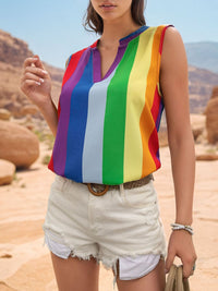 Perfee Color Block Notched Sleeveless Top Trandify deal