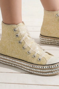 Beast Fashion Glitter Lace-Up Studded Platform Sneakers Trandify Deal
