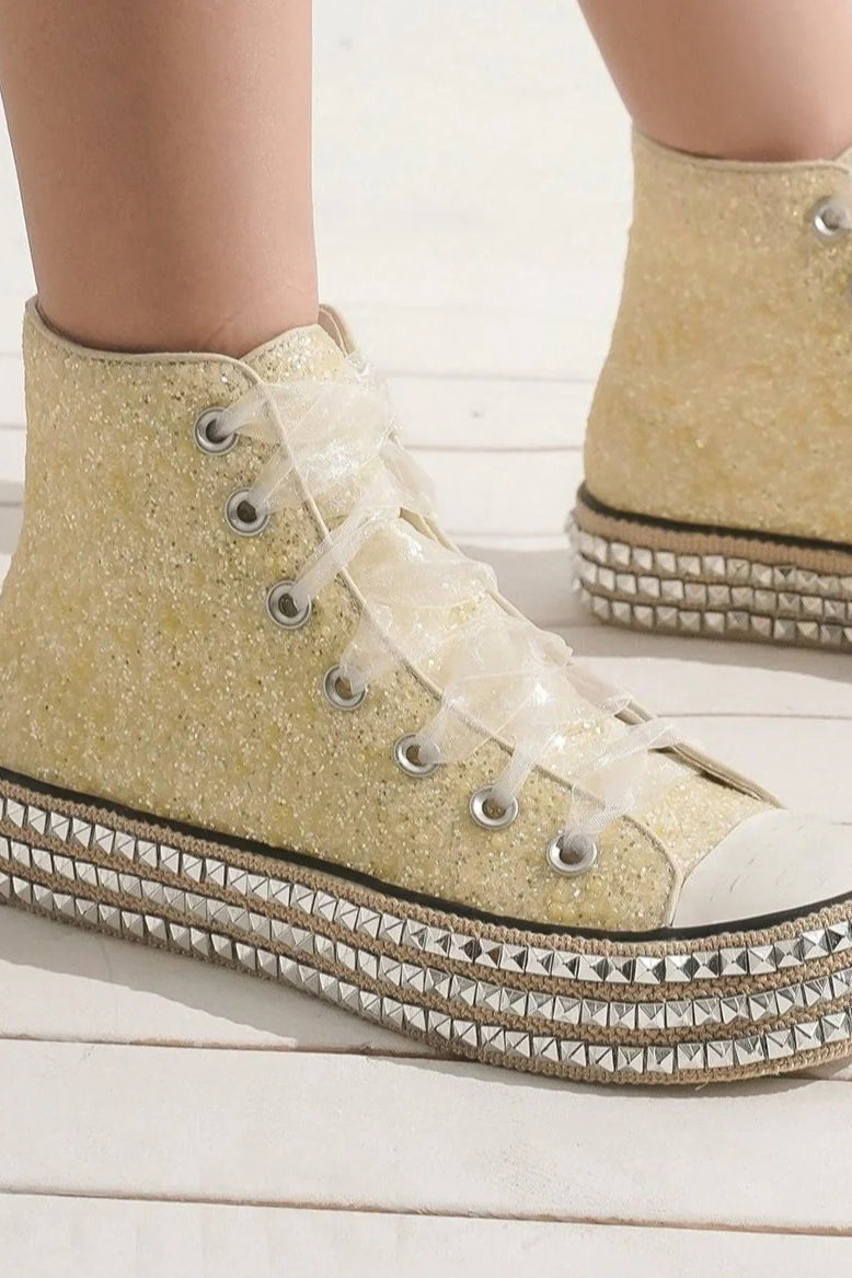 Beast Fashion Glitter Lace-Up Studded Platform Sneakers Trandify Deal