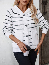 Striped Button Up Long Sleeve Hooded Cardigan Trandify Deal