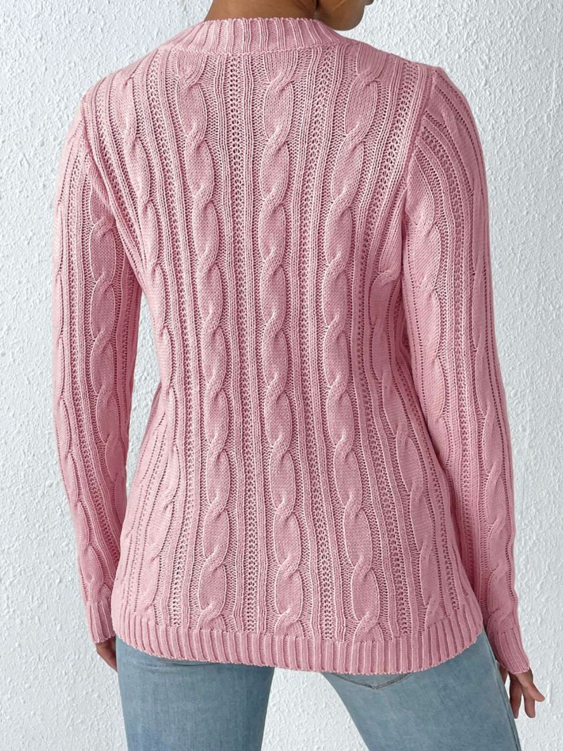 Cable-Knit Heart Round Neck Long Sleeve Sweater Trandify Deal