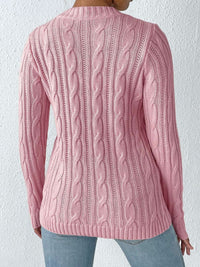 Cable-Knit Heart Round Neck Long Sleeve Sweater Trandify Deal