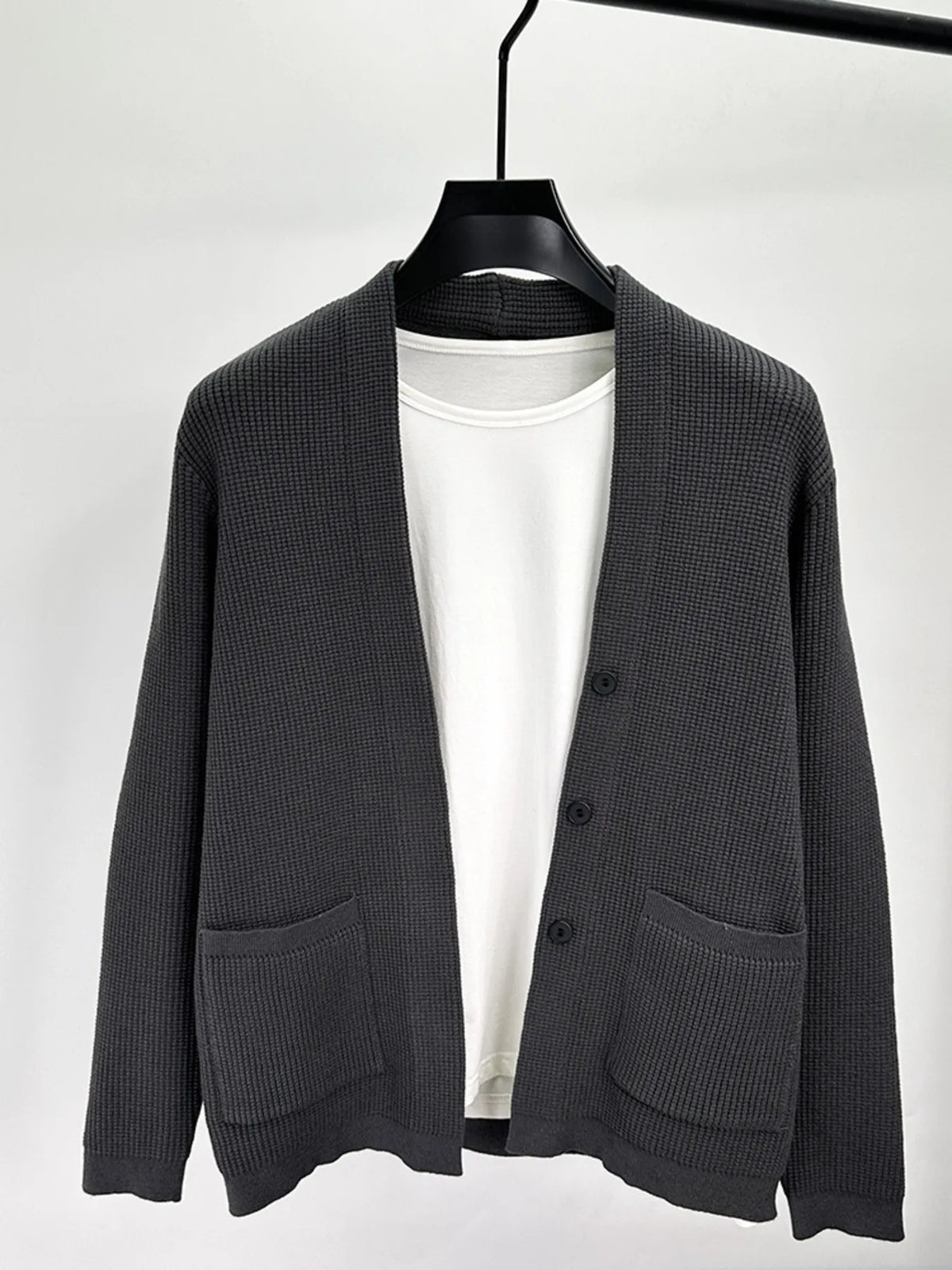 Men's Plus Size Button-Up Long Sleeve Cardigan – Black Casual Knit Sweater for Big & Tall Men