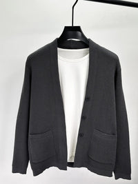 Men's Plus Size Button-Up Long Sleeve Cardigan – Black Casual Knit Sweater for Big & Tall Men