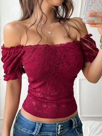Women’s Off-Shoulder Lace Top – Boho Floral Blouse for Summer Outfits