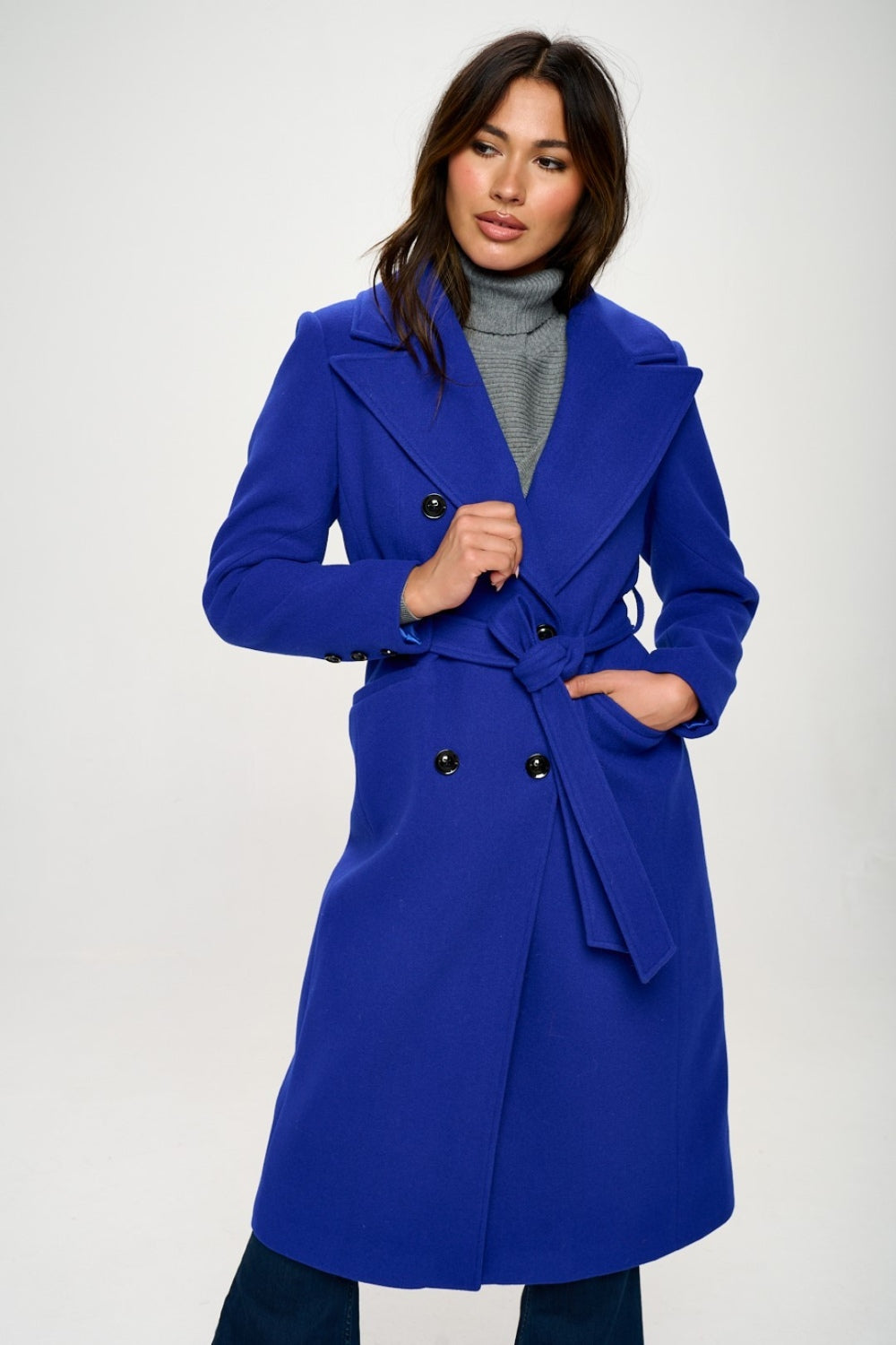 Coalition LA Double-Breasted Longline Coat with Belt Trandify Deal