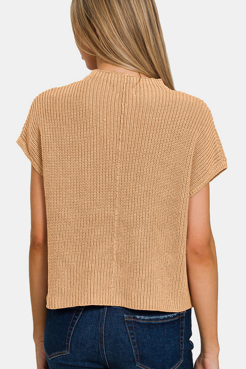Zenana Mock Neck Short Sleeve Cropped Sweater Trandify deal