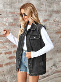 Raw Hem Sleeveless Button Up Denim Jacket Trandify deal
