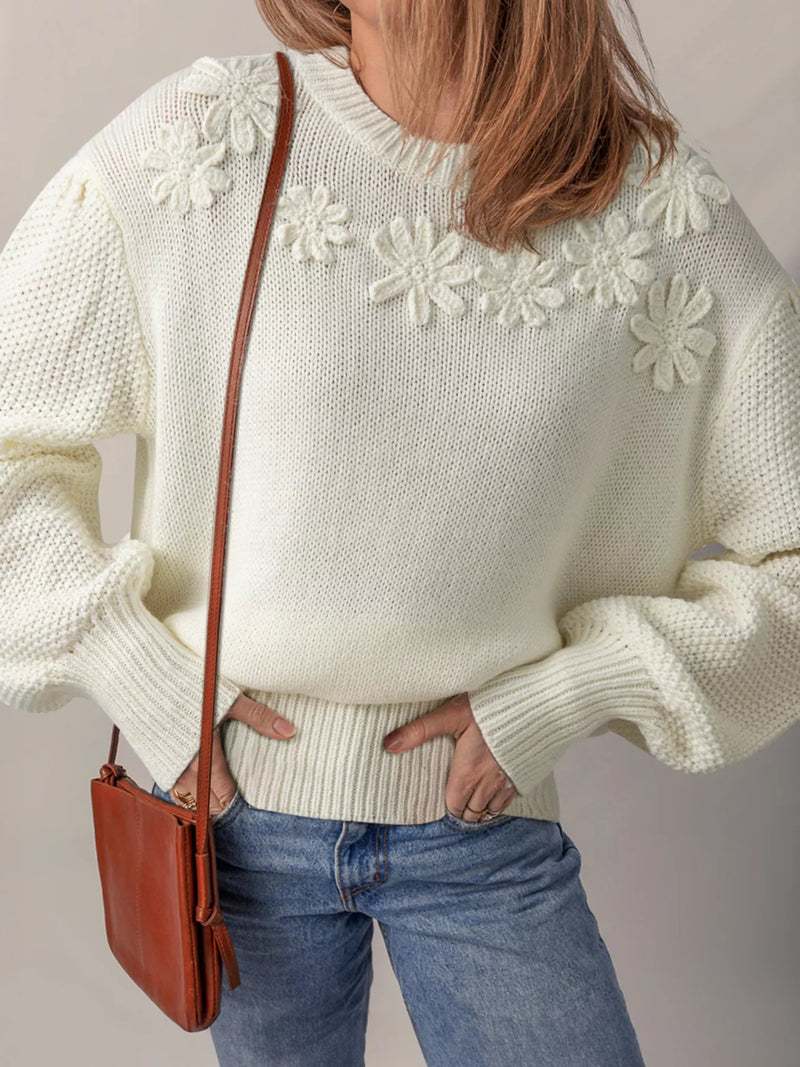 Floral Textured Puff Sleeve Sweater for Women | Trendy Top