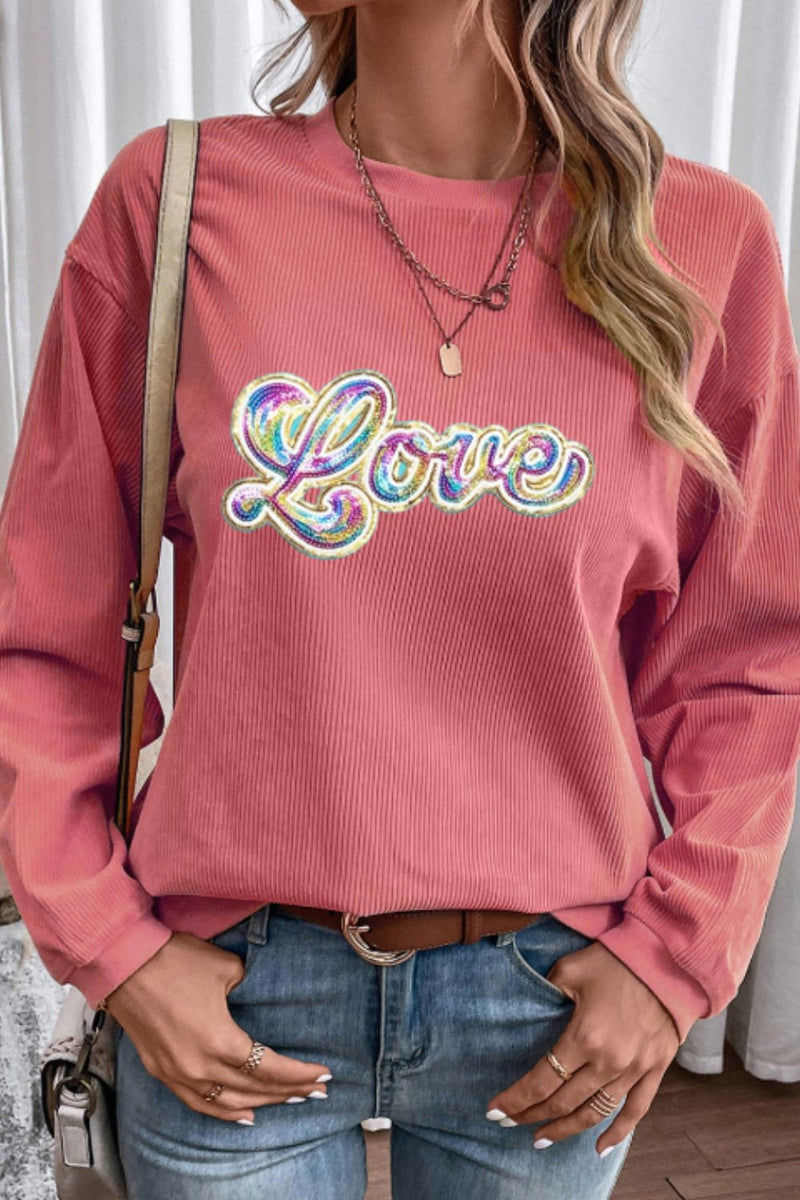 Valentine's Day LOVE Round Neck Long Sleeve Sweatshirt Trandify Deal