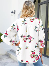 Printed Notched Half Sleeve Blouse Trandify Deal