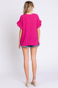 GeeGee V-Neck Ruffle Trim Short Sleeve Blouse Trandify deal