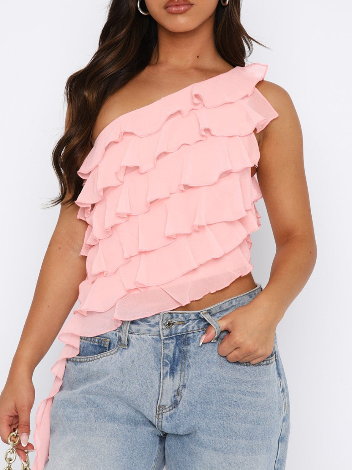 Layered Ruffled One Shoulder Tank Trandify Deal