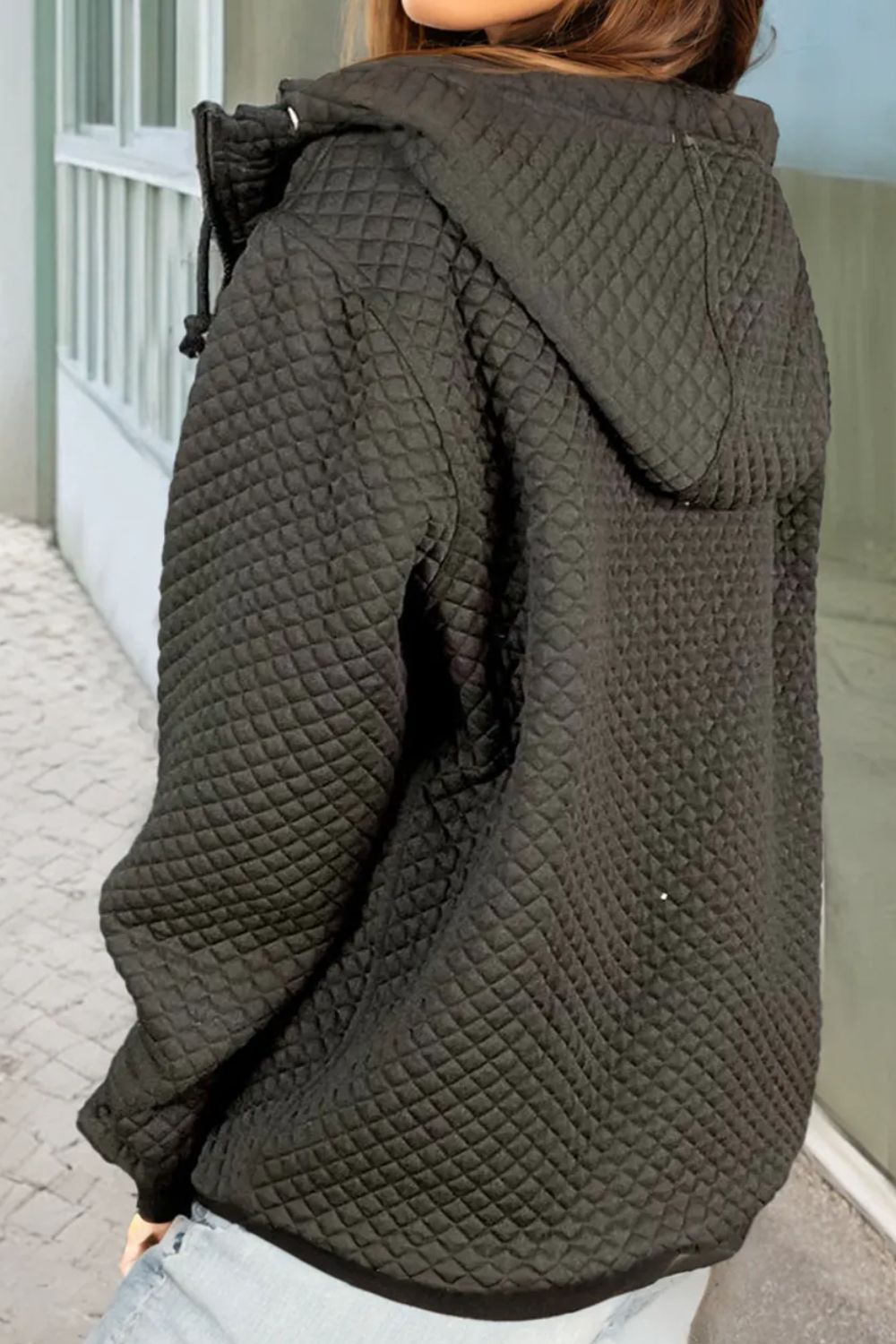 Drawstring Zip Up Long Sleeve Hooded Jacket Trandify Deal