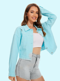 Distressed Distressed Button Up Denim Jacket Trandify deal