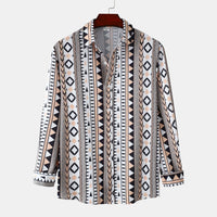 Men’s Geometric Print Long Sleeve Shirt – Trendy Casual Button-Up for Stylish Outfits