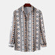 Men’s Geometric Print Long Sleeve Shirt – Trendy Casual Button-Up for Stylish Outfits