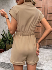 Collared Neck Tie Waist Romper with Pockets Trandify deal