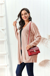 Cable-Knit Open Front Long Sleeve Cardigan Trandify Deal