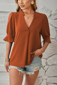 Notched Half Sleeve Blouse Trandify deal