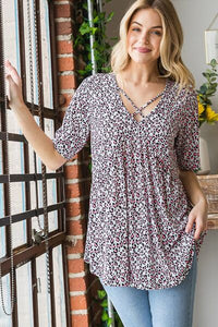 Heimish Plus Size Crisscross Babydoll Top – Women’s Animal Print Short Sleeve Blouse for Summer