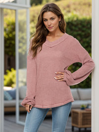 Dropped Shoulder Long Sleeve Knit Top Trandify Deal