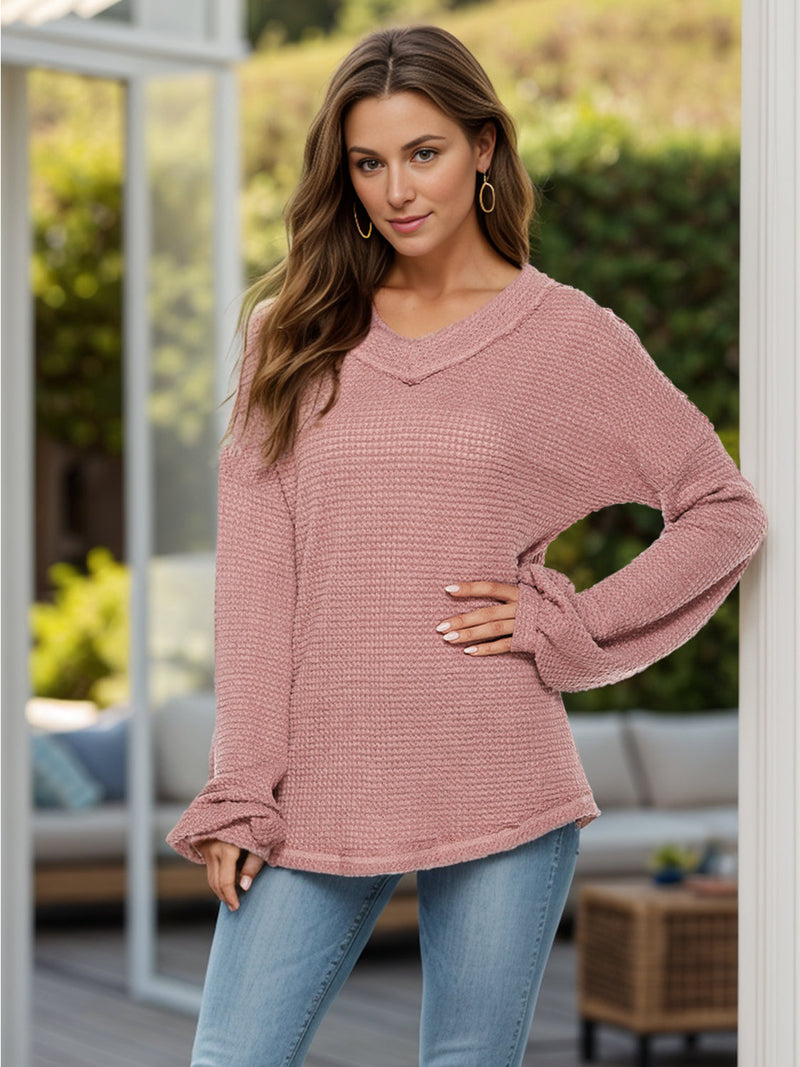 Dropped Shoulder Long Sleeve Knit Top Trandify Deal