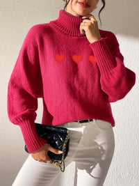 Heart Turtleneck Long Sleeve Sweater Trandify Deal