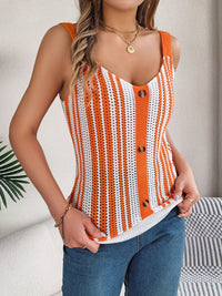 Openwork Striped V-Neck Tank Trandify deal