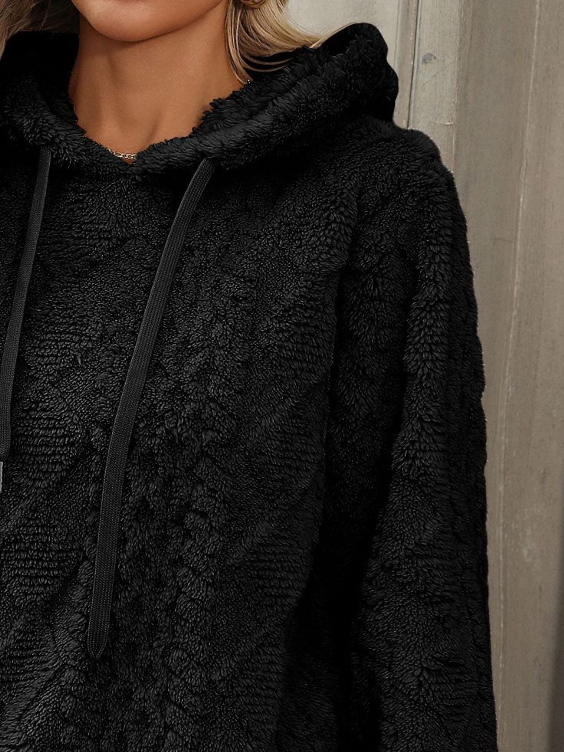 Drawstring Long Sleeve Plush Hoodie Trandify Deal