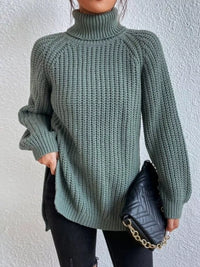 Plus Size Turtleneck Sweater - Ribbed Long Sleeve Top