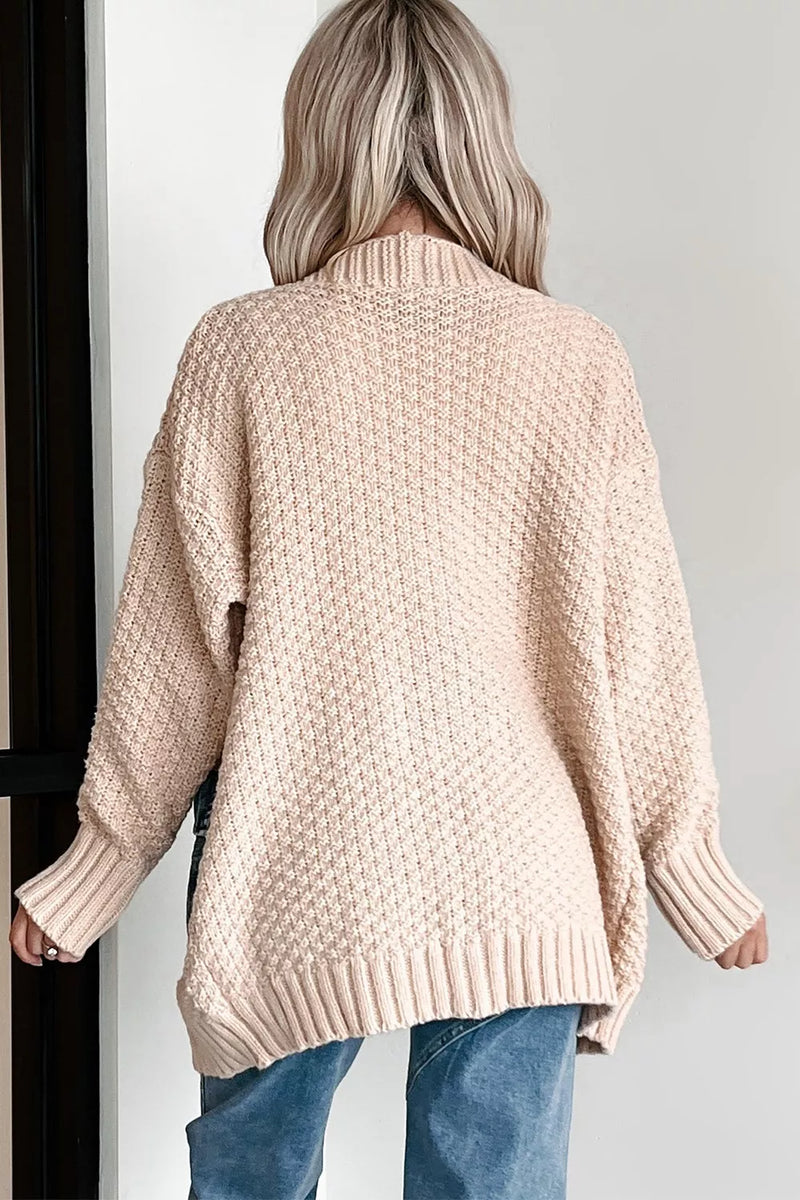 Textured Knit Open Front Cardigan with Pockets
