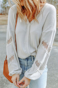 Lace Detail Drop Sleeve Ribbed Top Trandify Deal