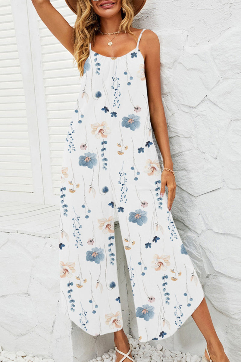 Printed Scoop Neck Wide Leg Jumpsuit for Women – Trendy & Comfortable