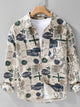 mens plus size printed button-up long sleeve cotton shirt