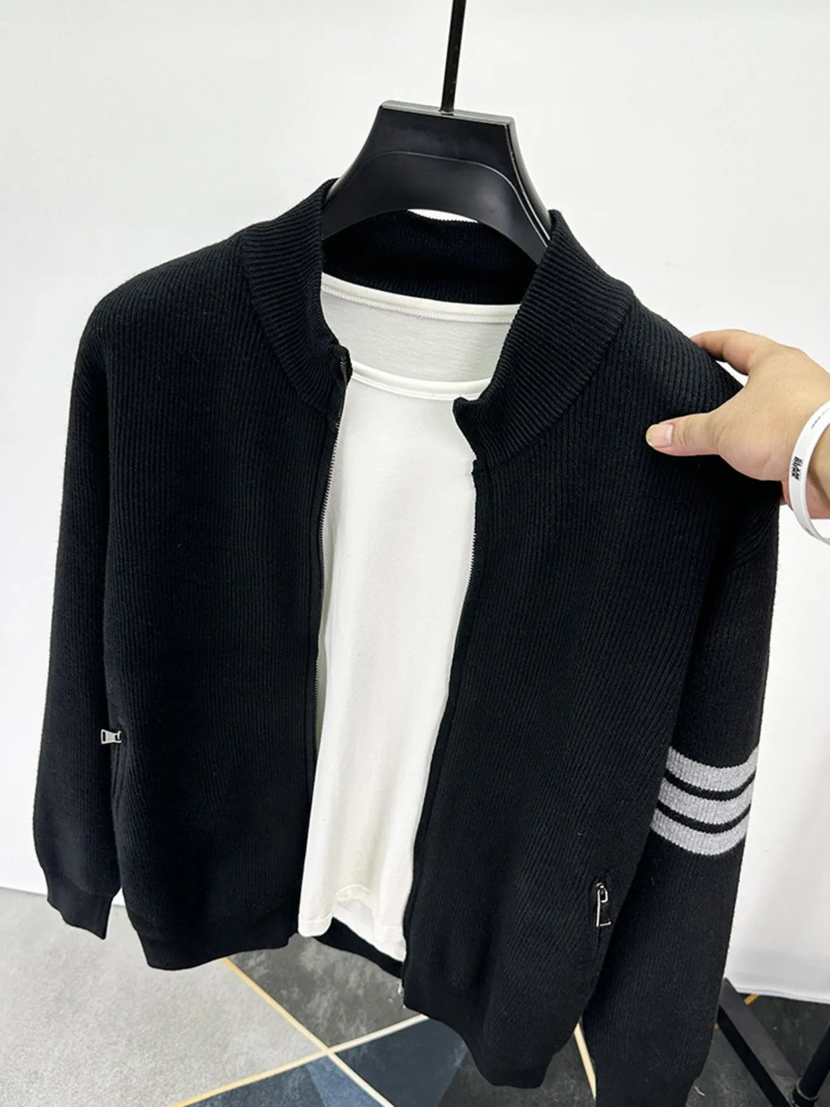 Men's Plus Size Striped Zip-Up Cardigan for Big & Tall – Soft Knit Long Sleeve Sweater in Casual Fall Winter Style