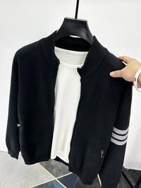 Men's Plus Size Striped Zip-Up Cardigan for Big & Tall – Soft Knit Long Sleeve Sweater in Casual Fall Winter Style