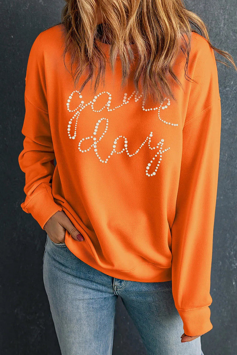 GAME DAY Round Neck Long Sleeve Sweatshirt Trandify Deal