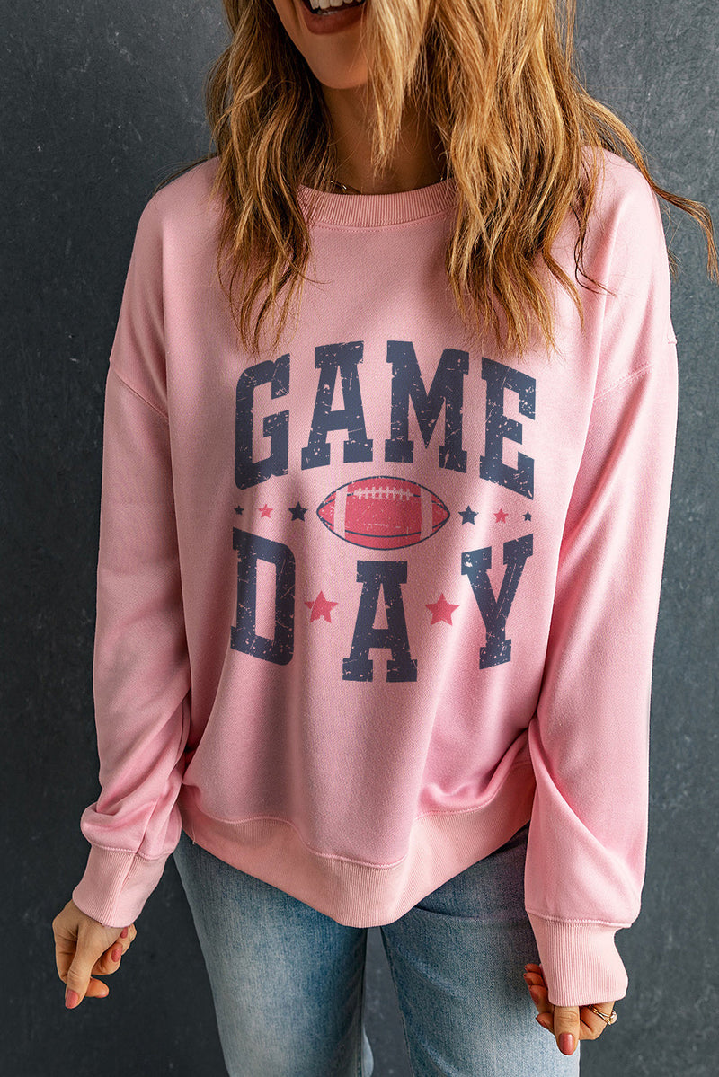 GAME DAY Round Neck Long Sleeve Sweatshirt Trandify Deal