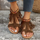 women's PU leather fringe sandals with ankle strap