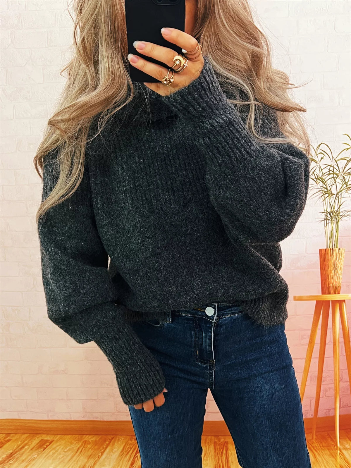 Women's Ribbed Turtleneck Sweater - Cozy Long Sleeve Top