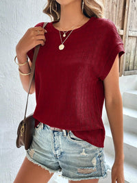 Textured Round Neck Short Sleeve Top Trandify deal