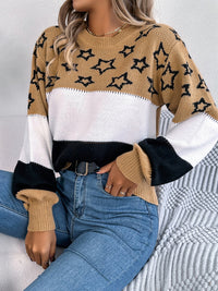 Star Contrast Round Neck Sweater Trandify Deal