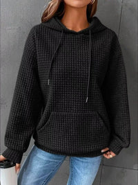 Women's Waffle Knit Hoodie - Drawstring & Pocket
