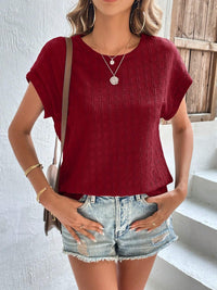 Textured Round Neck Short Sleeve Top Trandify deal